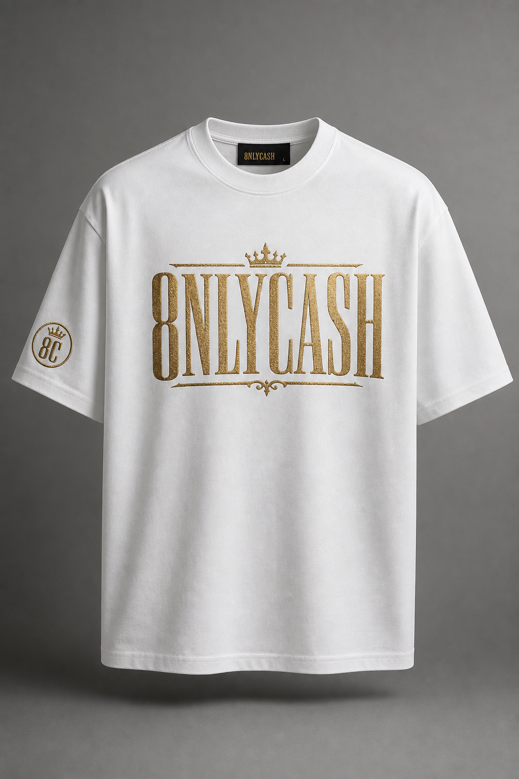 Camiseta Oversize Blanca Logo Dorado — 8NLYCASH